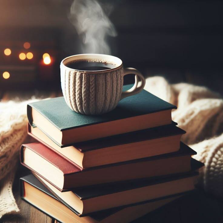 Kitapların üstünde kahve